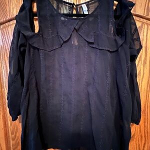Xhilaration Black Sheer Blouse with Ruffle Detail